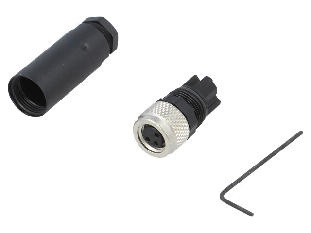 Connector: M8; vrouwelijk; PIN: 3; recht; voor draad; stekker; 4A Connector: M8; vrouwelijk; PIN: 3; recht; voor draad; stekker; 4A